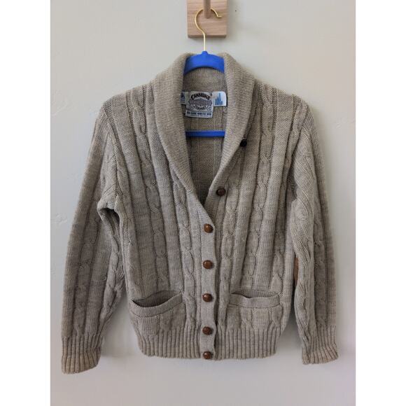 Vintage Cambridge Dry Goods Academia Patch Sleeve Cardigan size M- 100% Wool - Picture 1 of 5